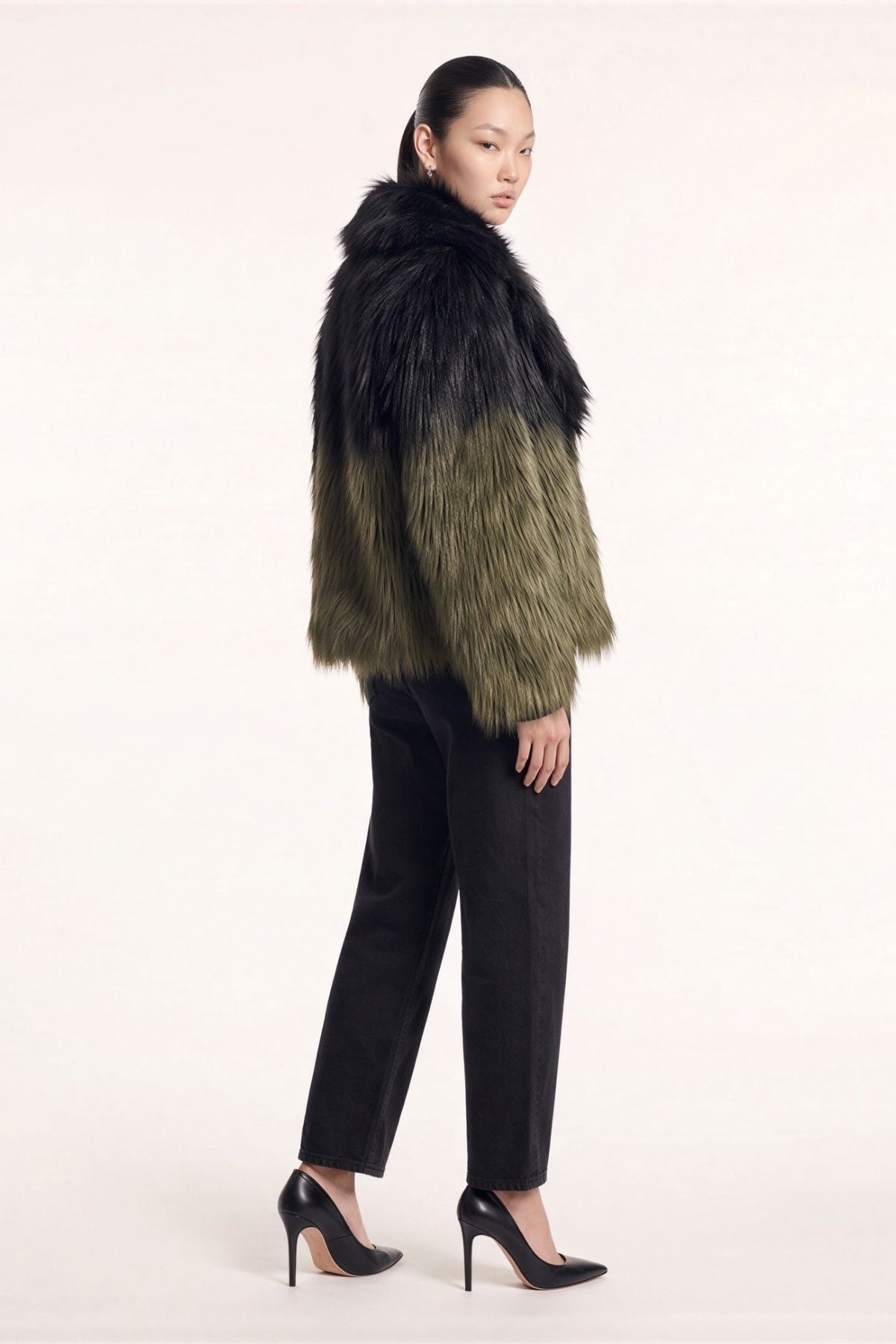 Marlowe Dip Dye Fur Coat in Black-Green