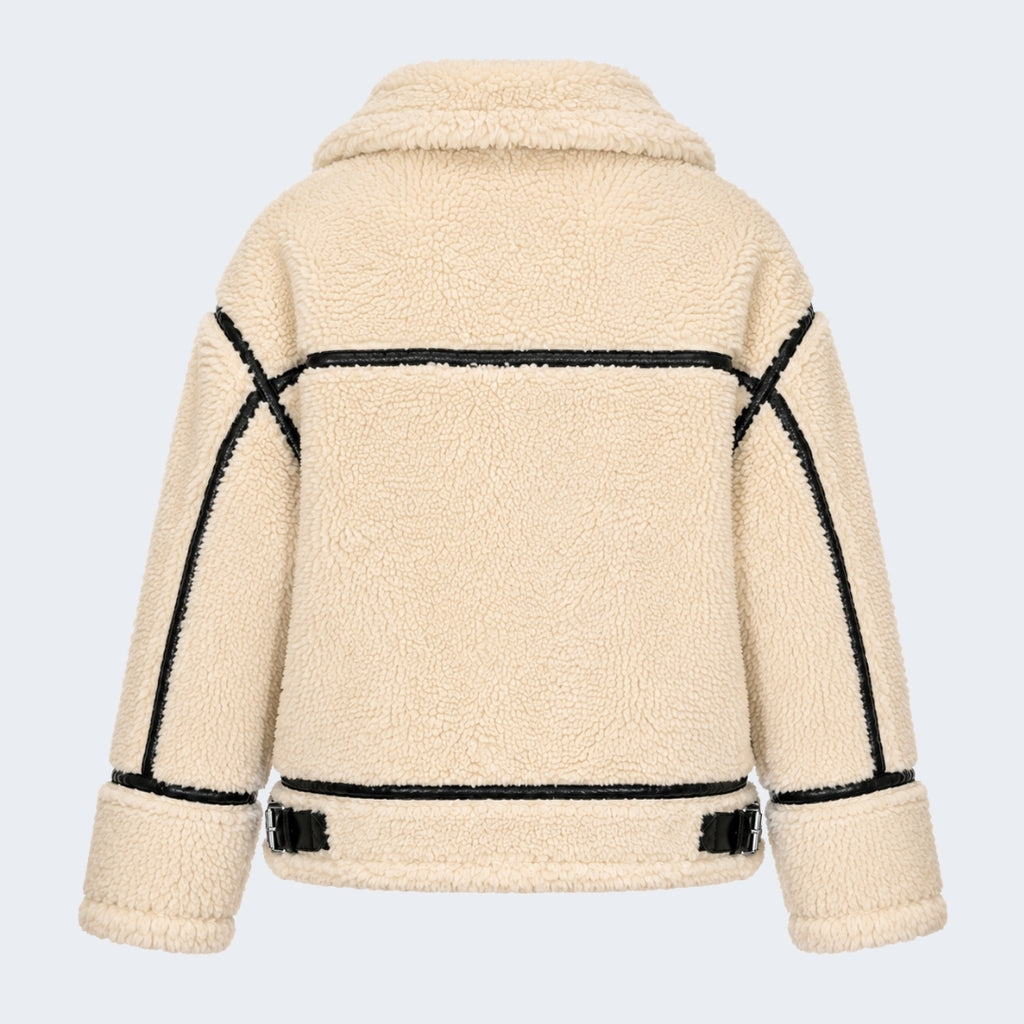 Elle Delia Cropped Faux-Shearling Aviator Jacket Beige RRP £279