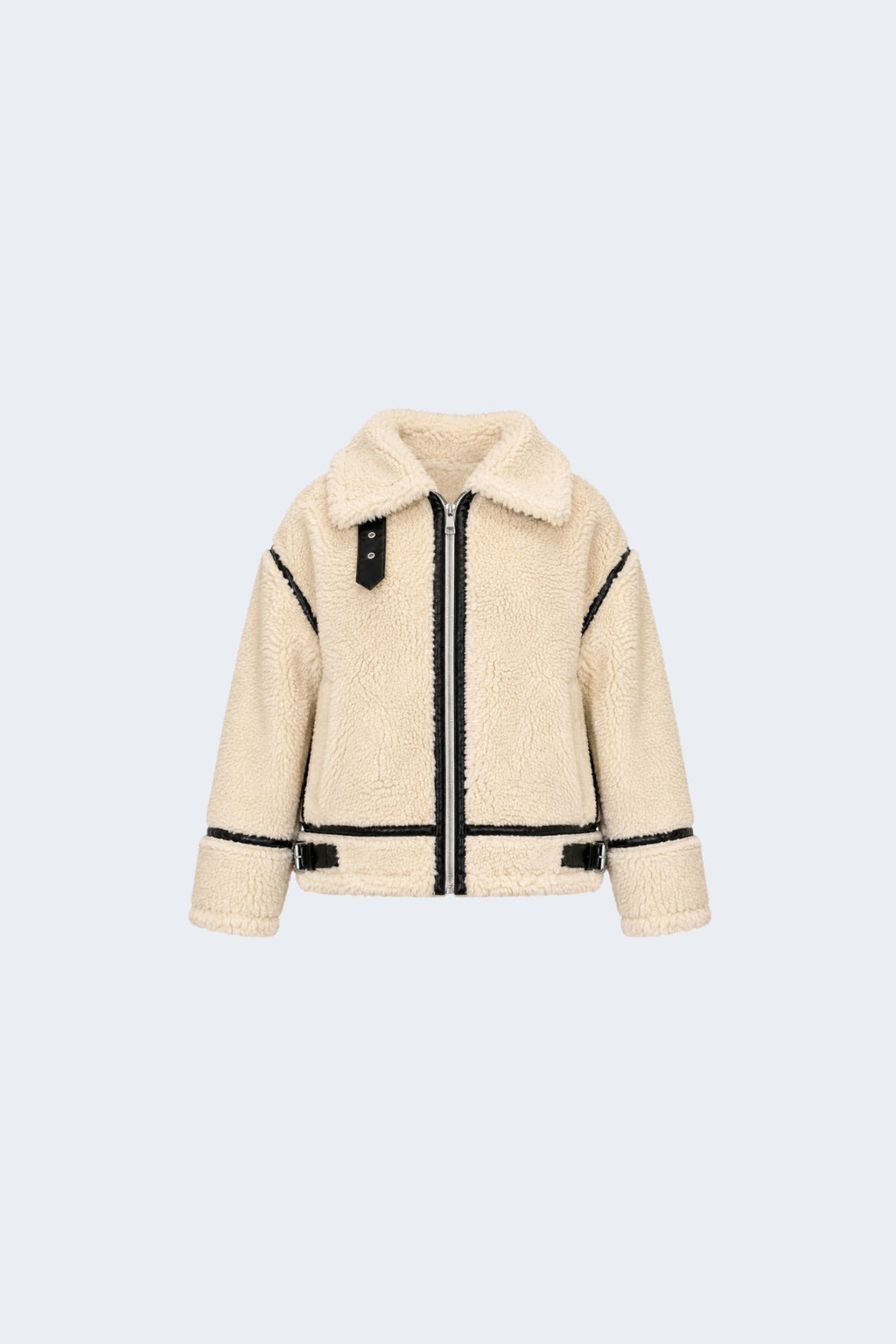 Elle Delia Cropped Faux-Shearling Aviator Jacket Beige RRP £279