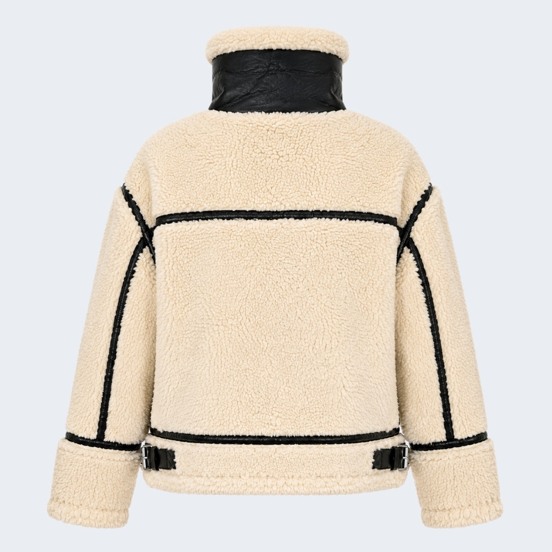 Elle Delia Cropped Faux-Shearling Aviator Jacket Beige RRP £279