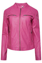 Load image into Gallery viewer, Pelle D’annata Ladies Real Leather Biker Jacket in Magenta RRP £279
