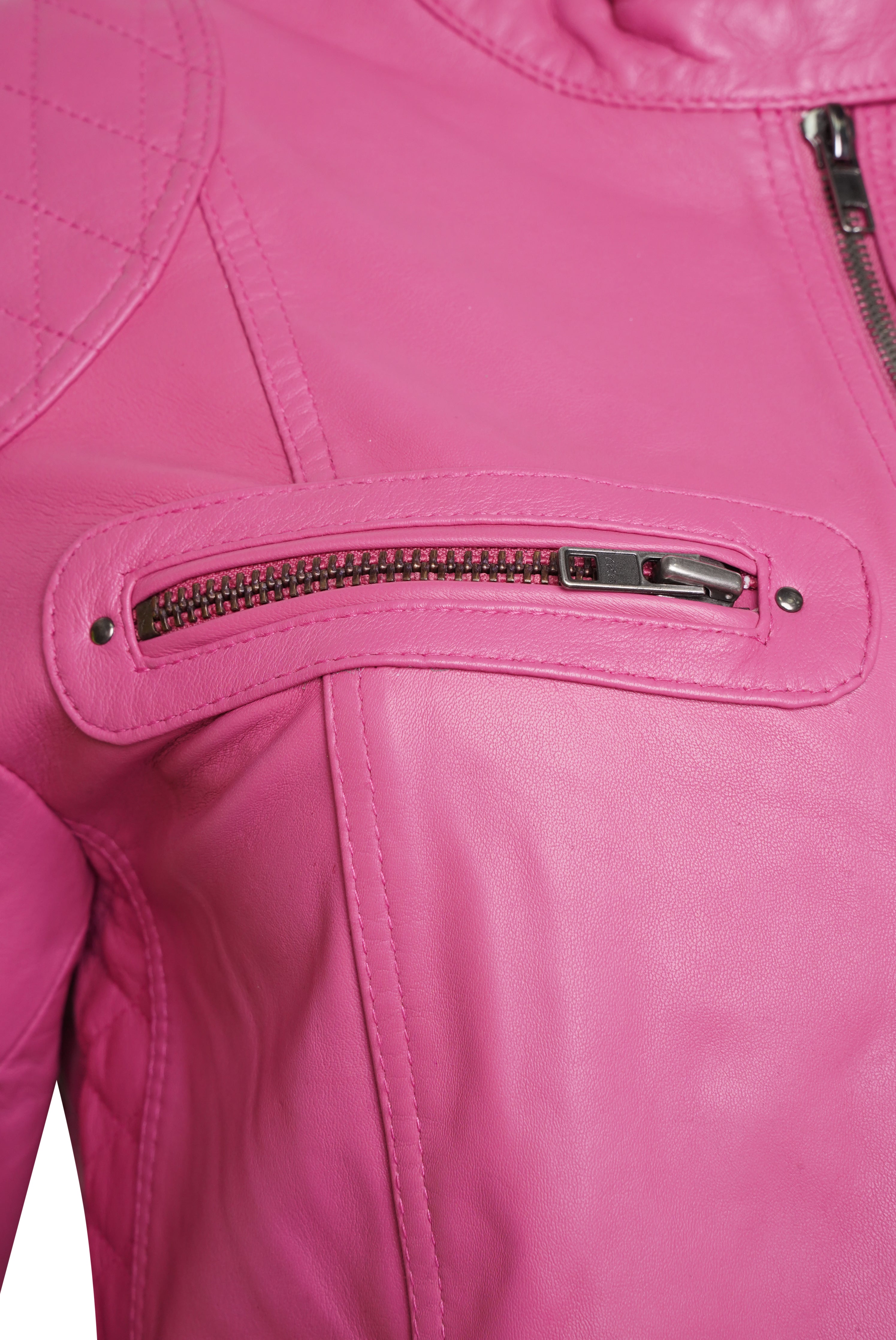 Pelle D’annata Ladies Real Leather Biker Jacket in Magenta RRP £279