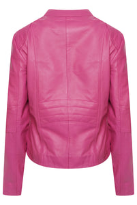 Pelle D’annata Ladies Real Leather Biker Jacket in Magenta RRP £279