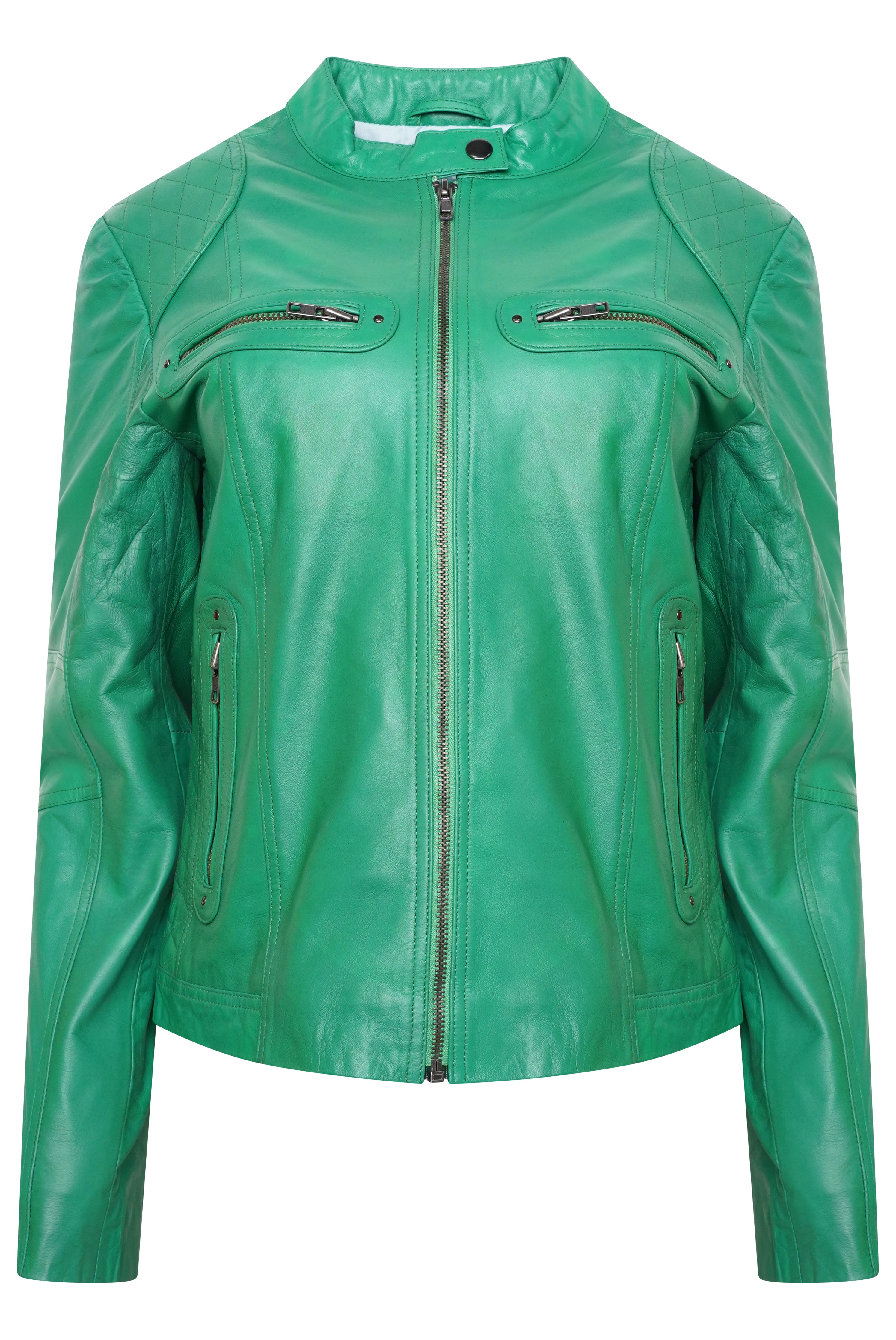 Pelle D’annata Ladies Real Leather Biker Jacket in Cool Green RRP £279