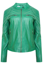 Load image into Gallery viewer, Pelle D’annata Ladies Real Leather Biker Jacket in Cool Green RRP £279
