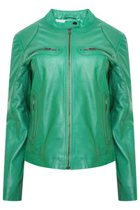 Pelle D’annata Ladies Real Leather Biker Jacket in Cool Green RRP £279