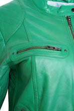 Load image into Gallery viewer, Pelle D’annata Ladies Real Leather Biker Jacket in Cool Green RRP £279
