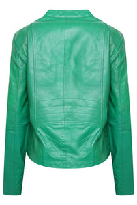 Pelle D’annata Ladies Real Leather Biker Jacket in Cool Green RRP £279