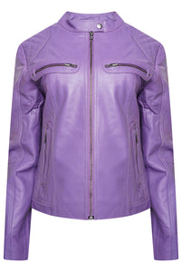 Pelle D’annata Ladies Real Leather Biker Jacket in Purple RRP £279