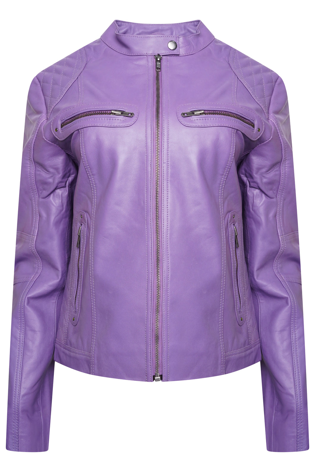 Pelle D’annata Ladies Real Leather Biker Jacket in Purple RRP £279