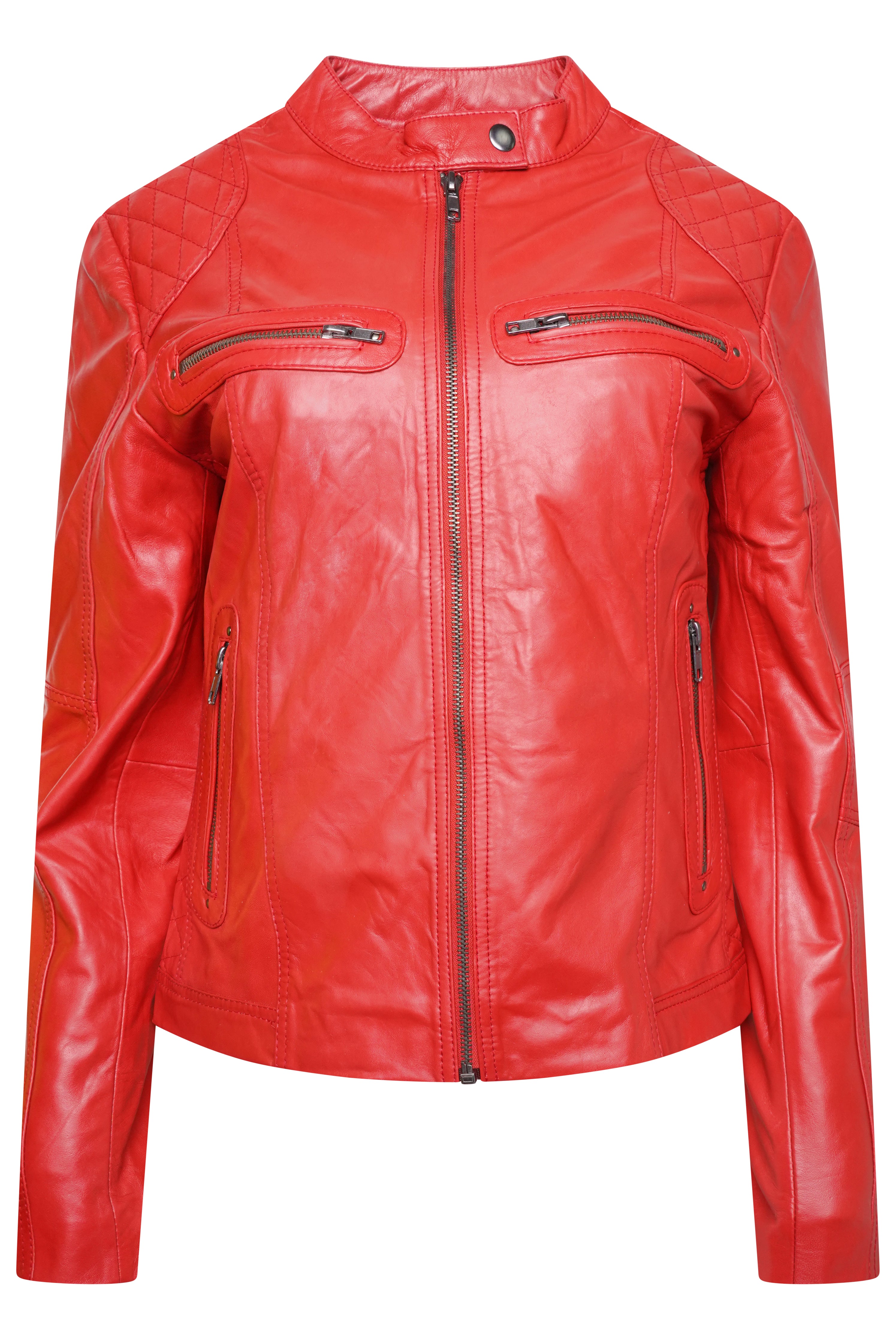 Pelle D’annata Ladies Real Leather Biker Jacket in Red RRP £279
