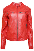 Load image into Gallery viewer, Pelle D’annata Ladies Real Leather Biker Jacket in Red RRP £279
