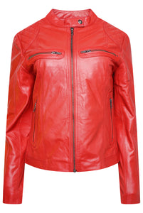 Pelle D’annata Ladies Real Leather Biker Jacket in Red RRP £279