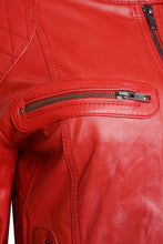 Load image into Gallery viewer, Pelle D’annata Ladies Real Leather Biker Jacket in Red RRP £279
