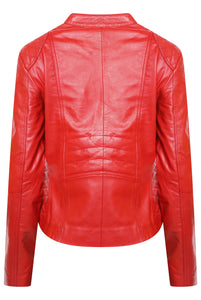 Pelle D’annata Ladies Real Leather Biker Jacket in Red RRP £279