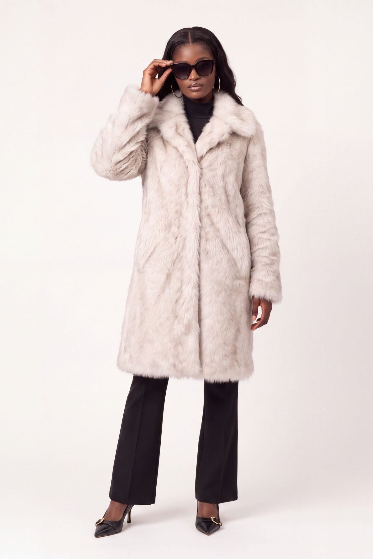Delphine Long Fur Coat in Ecru