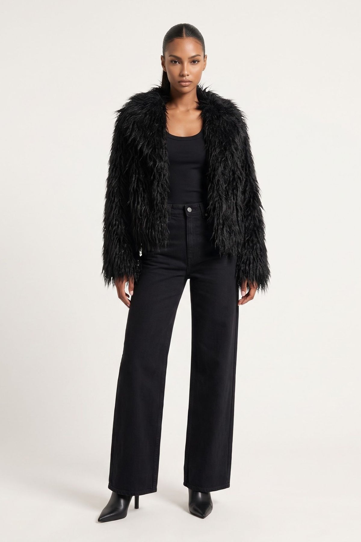 Jayla Boxy Fur Coat in Black