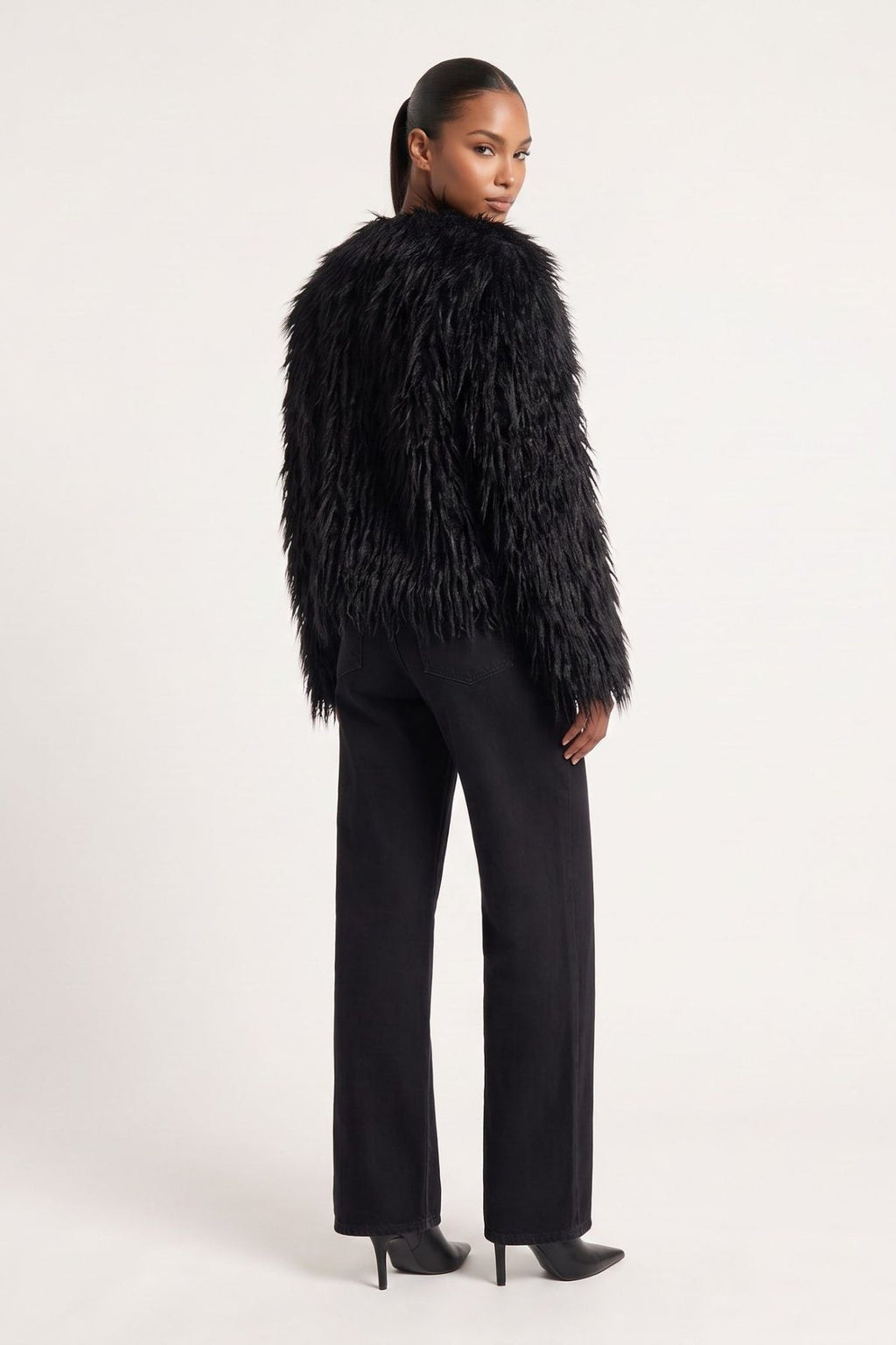 Jayla Boxy Fur Coat in Black