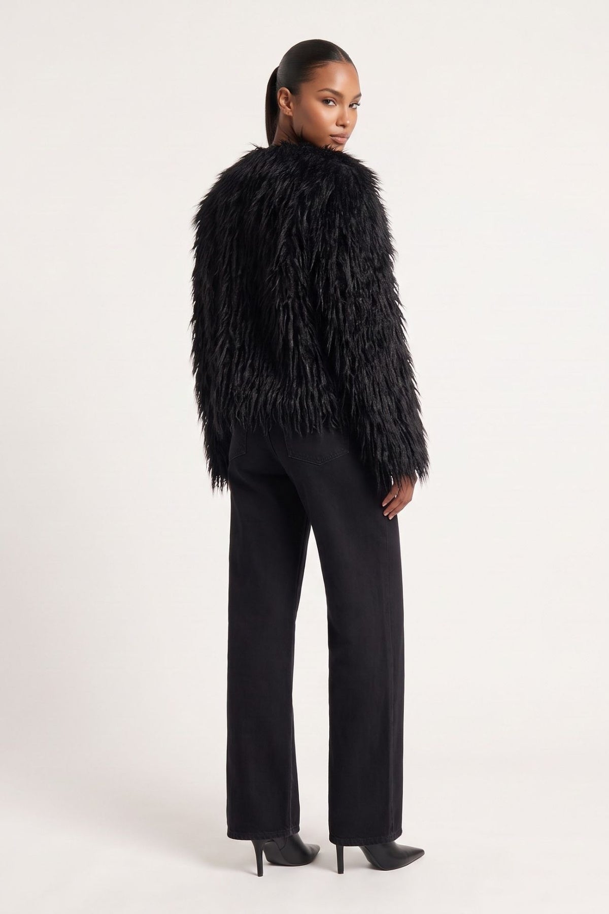 Jayla Boxy Fur Coat in Black