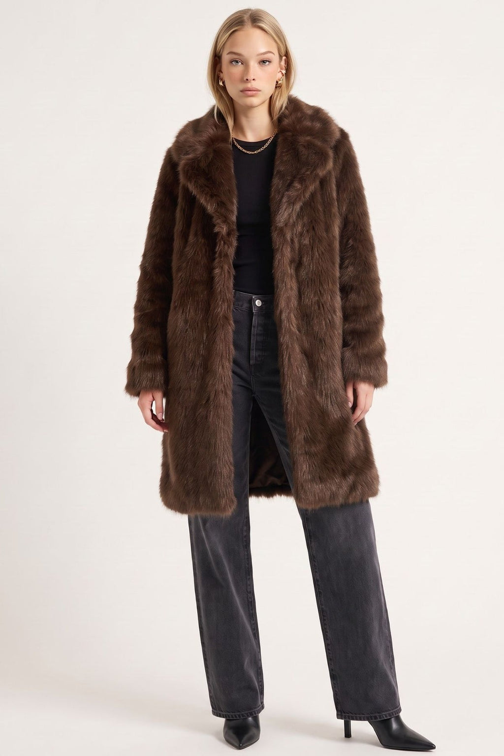 Margaux Long Fur Coat in Brown