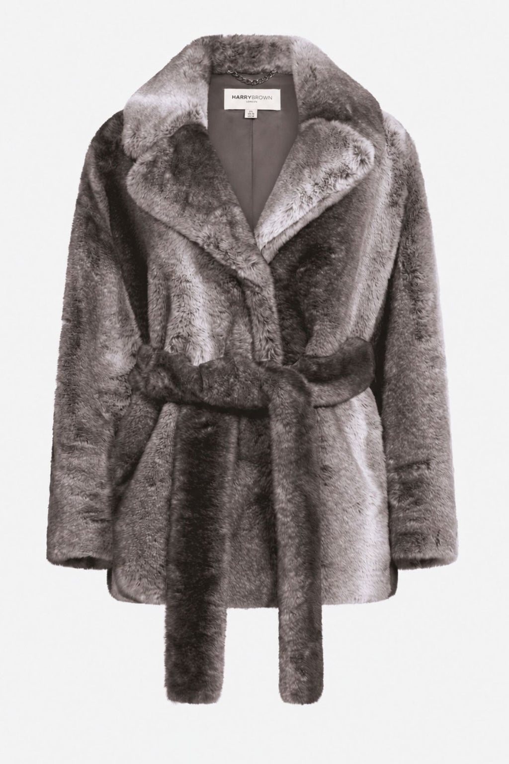 Sabine Belted Fur Coat in Grey
