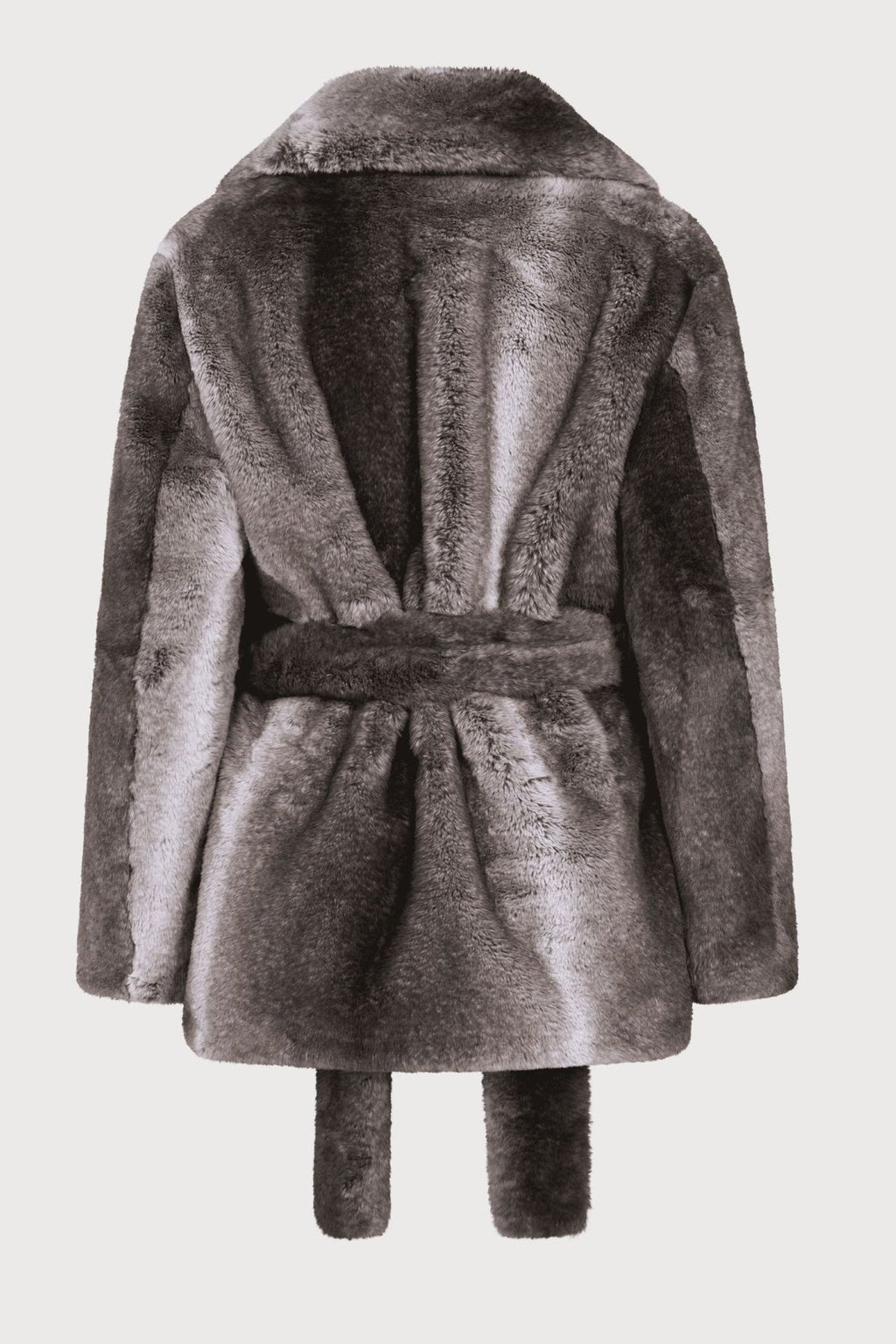 Sabine Belted Fur Coat in Grey