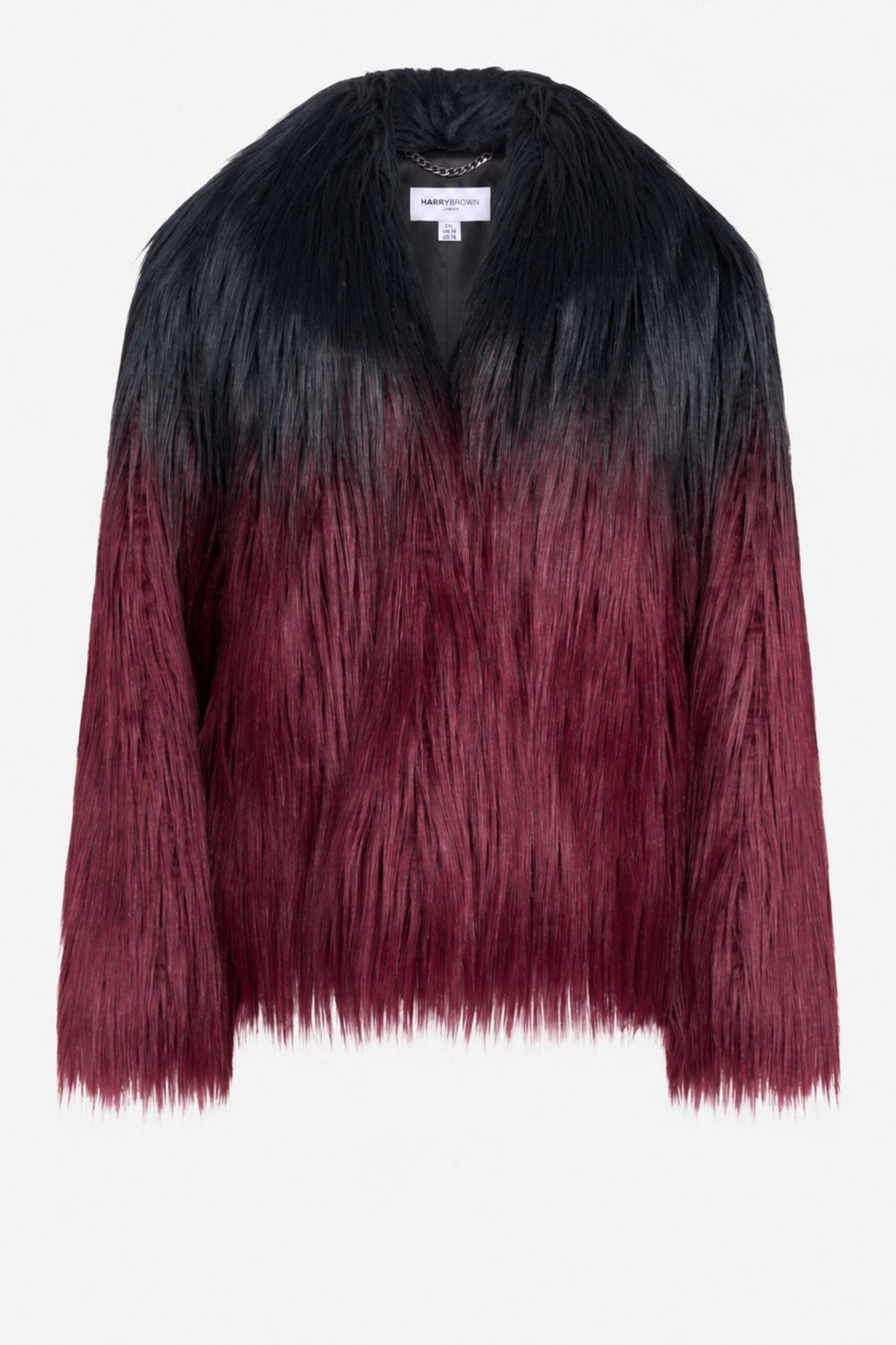 Vesper Ombre Fur Coat in Black-Burgundy
