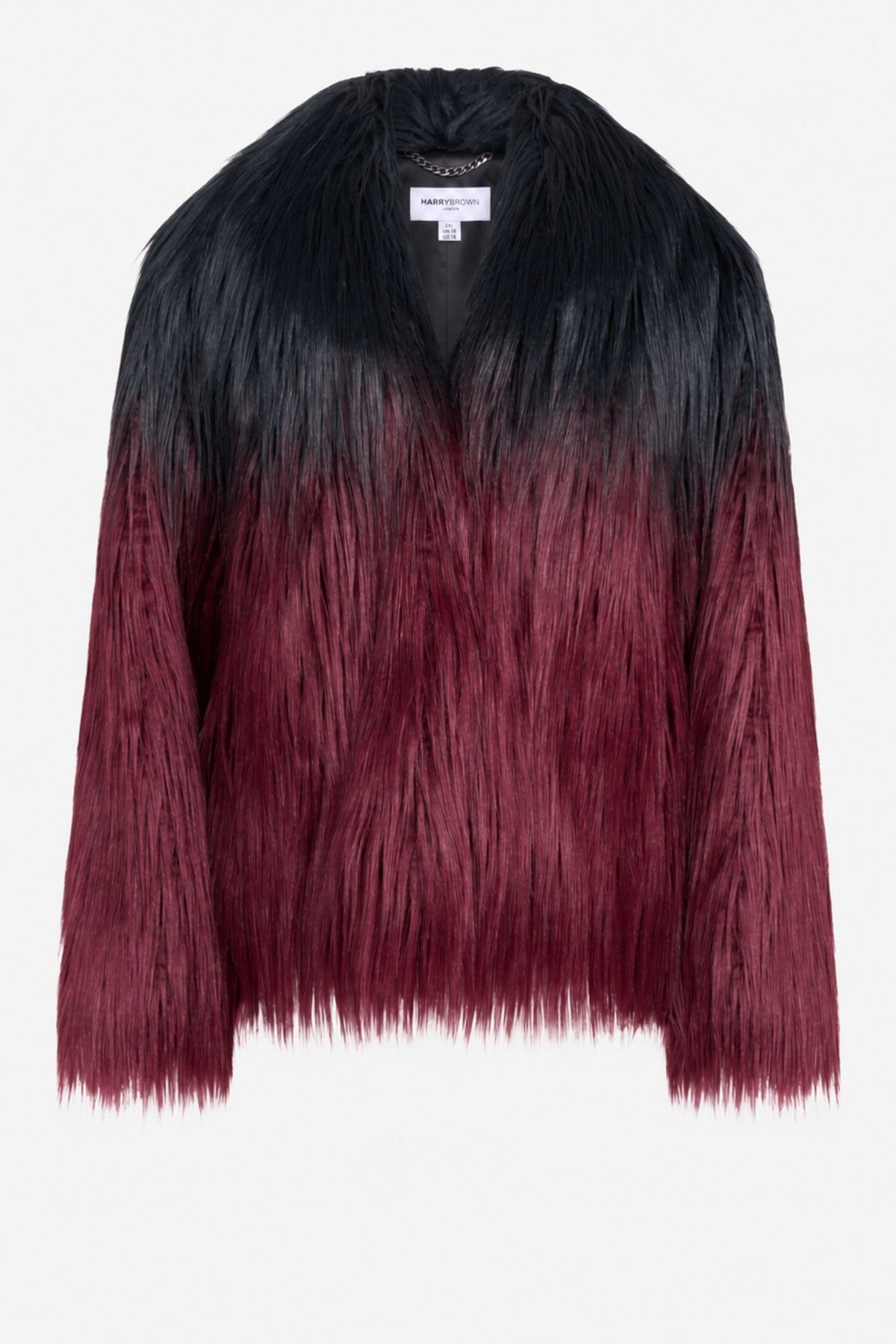 Vesper Ombre Fur Coat in Black-Burgundy