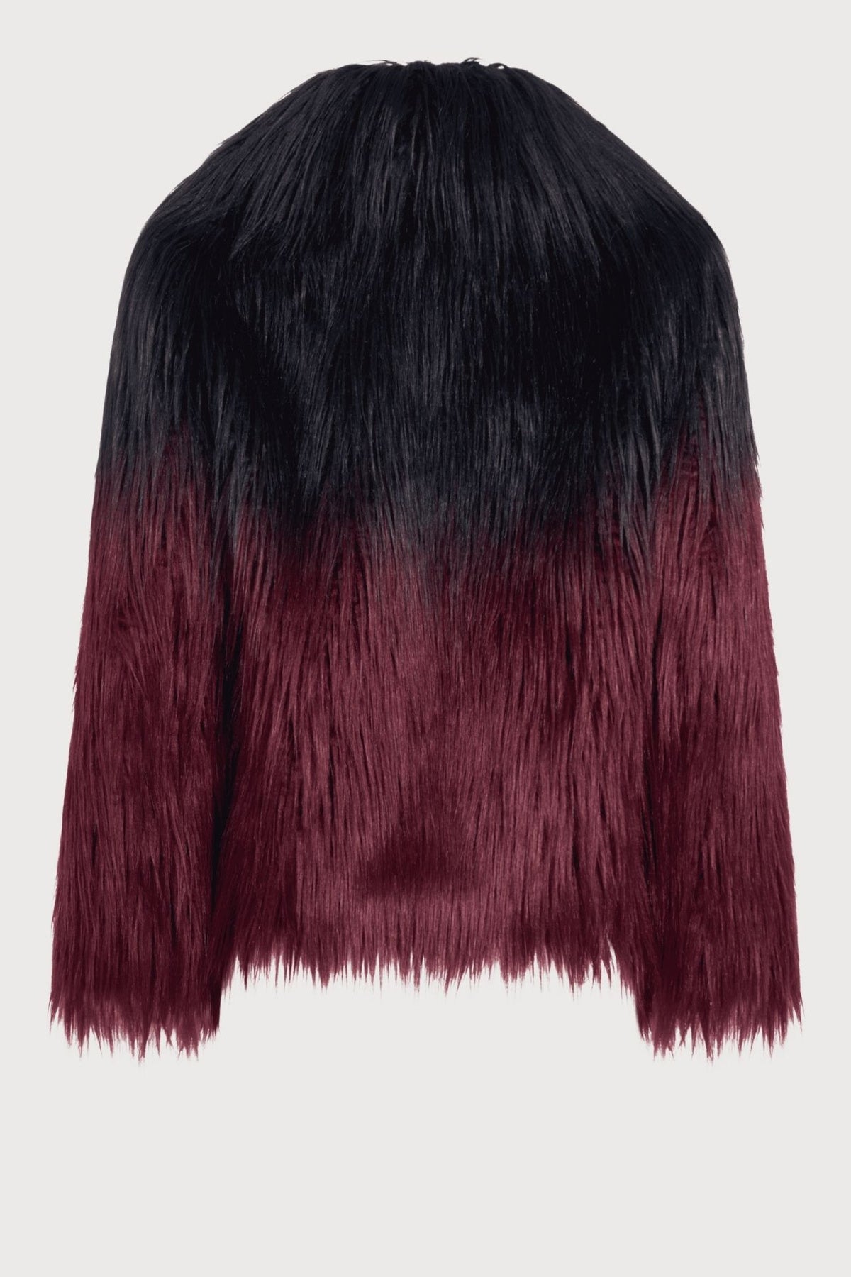 Vesper Ombre Fur Coat in Black-Burgundy