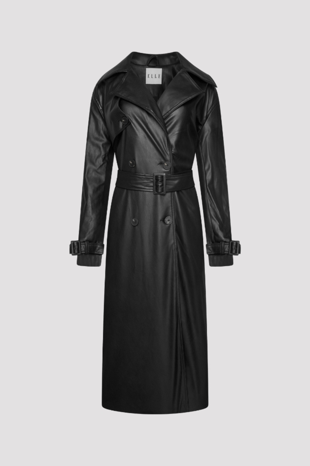 Elle Sophia PU Long Trench Coat in Black RRP £179