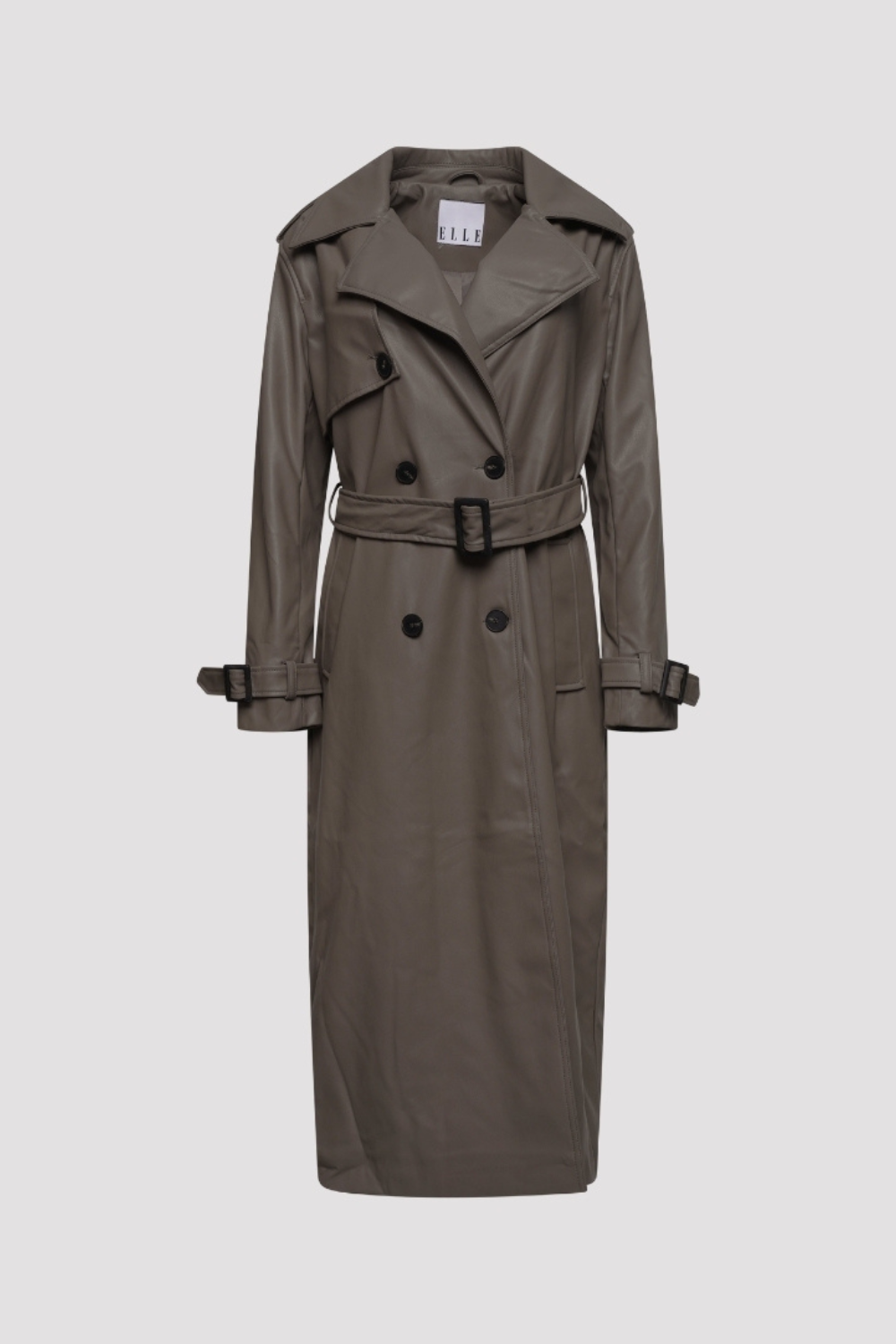 Elle Sophia PU Long Trench Coat in Buff RRP £179