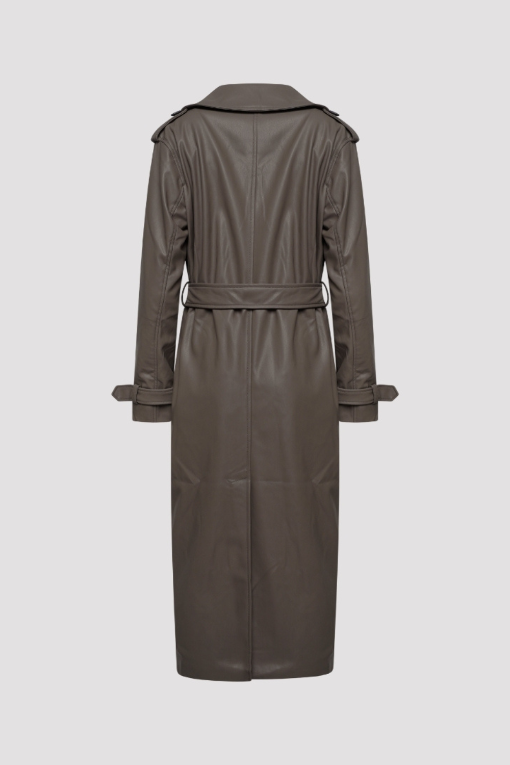 Elle Sophia PU Long Trench Coat in Buff RRP £179