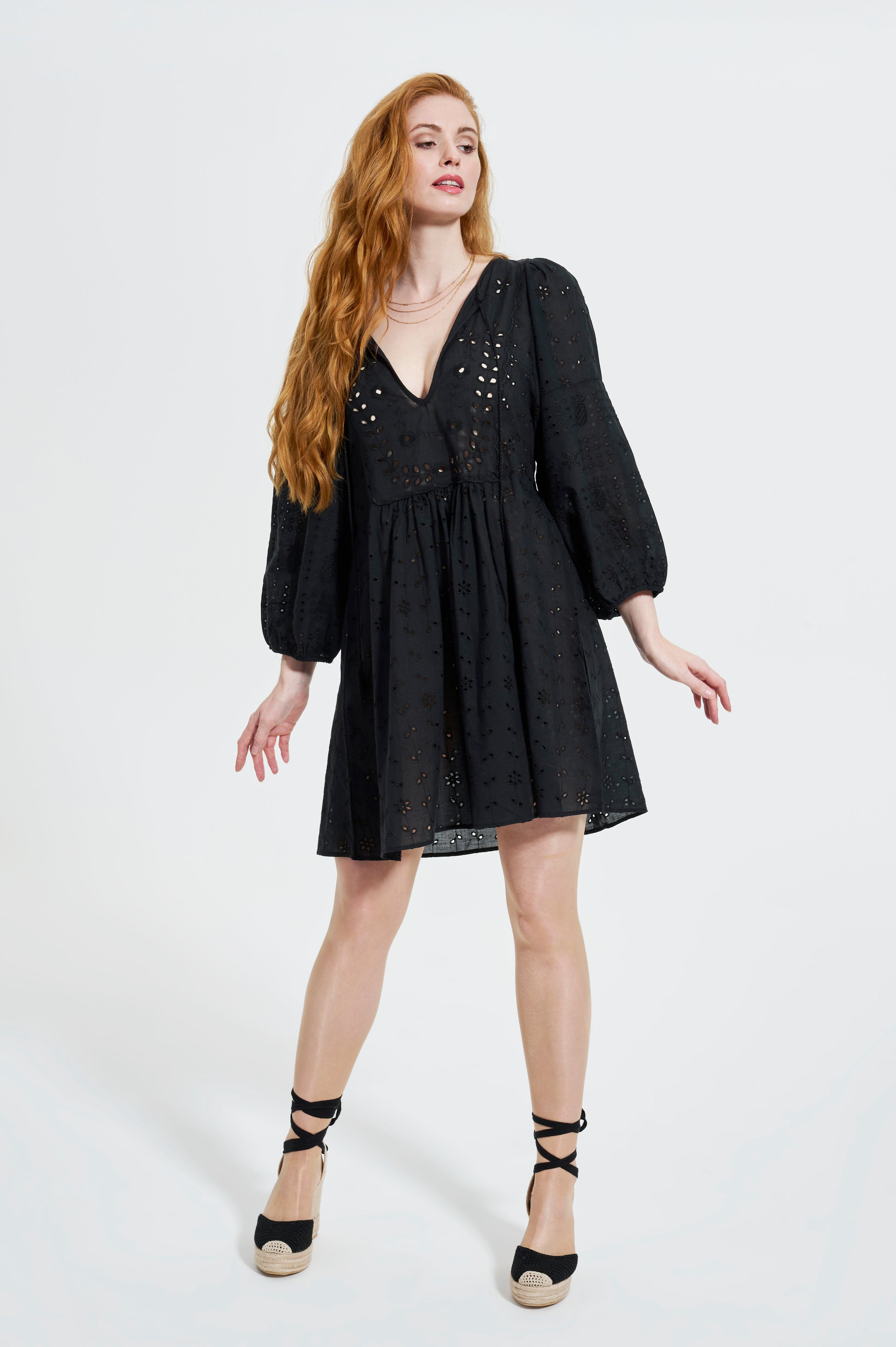 Elle Jane Embroidery Anglaise Beach Dress in Black RRP £99