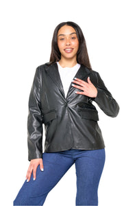 Fawn Nikki Faux Leather Blazer in Black RRP £129