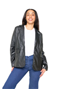 Fawn Nikki Faux Leather Blazer in Black RRP £129