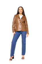 Load image into Gallery viewer, Fawn Nikki Faux Leather Blazer in Brown RRP £129
