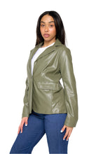 Load image into Gallery viewer, Fawn Nikki Faux Leather Blazer in Olive  RRP £129
