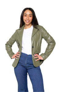 Fawn Nikki Faux Leather Blazer in Olive  RRP £129