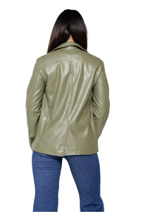 Fawn Nikki Faux Leather Blazer in Olive  RRP £129