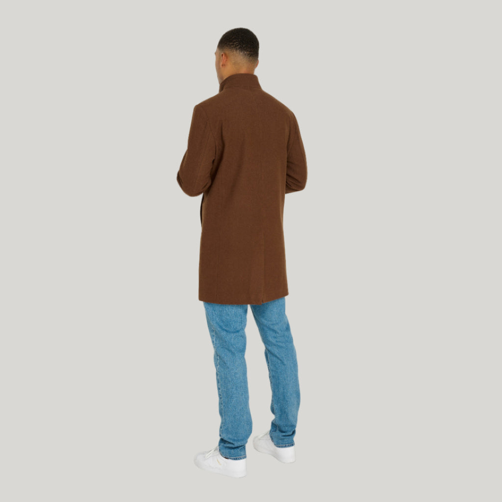 George Wool Melton Coat with Funnel Neck in Brown RRP £179