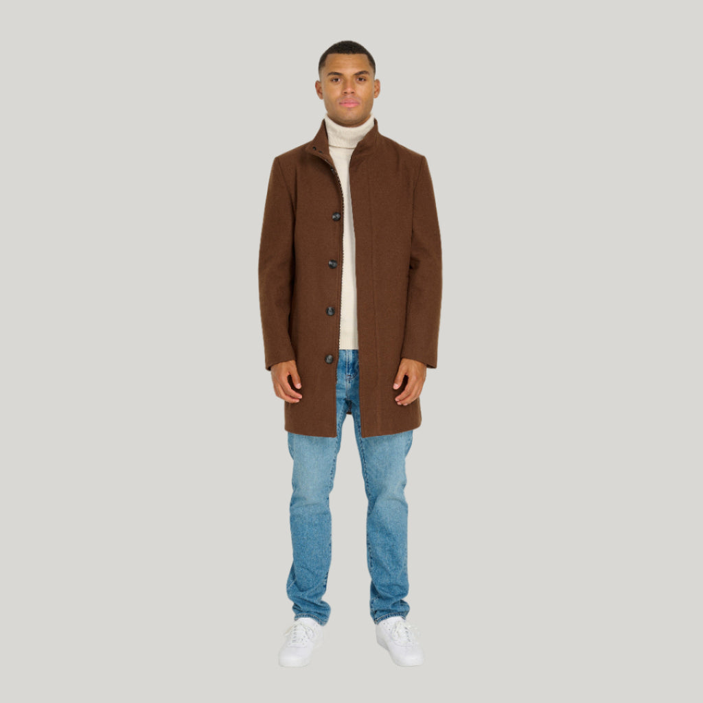 George Wool Melton Coat with Funnel Neck in Brown RRP £179