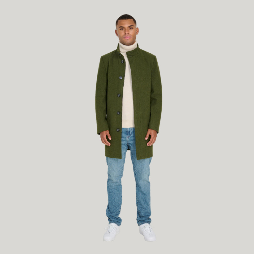 George Wool Melton Coat with Funnel Neck in Khaki RRP £179