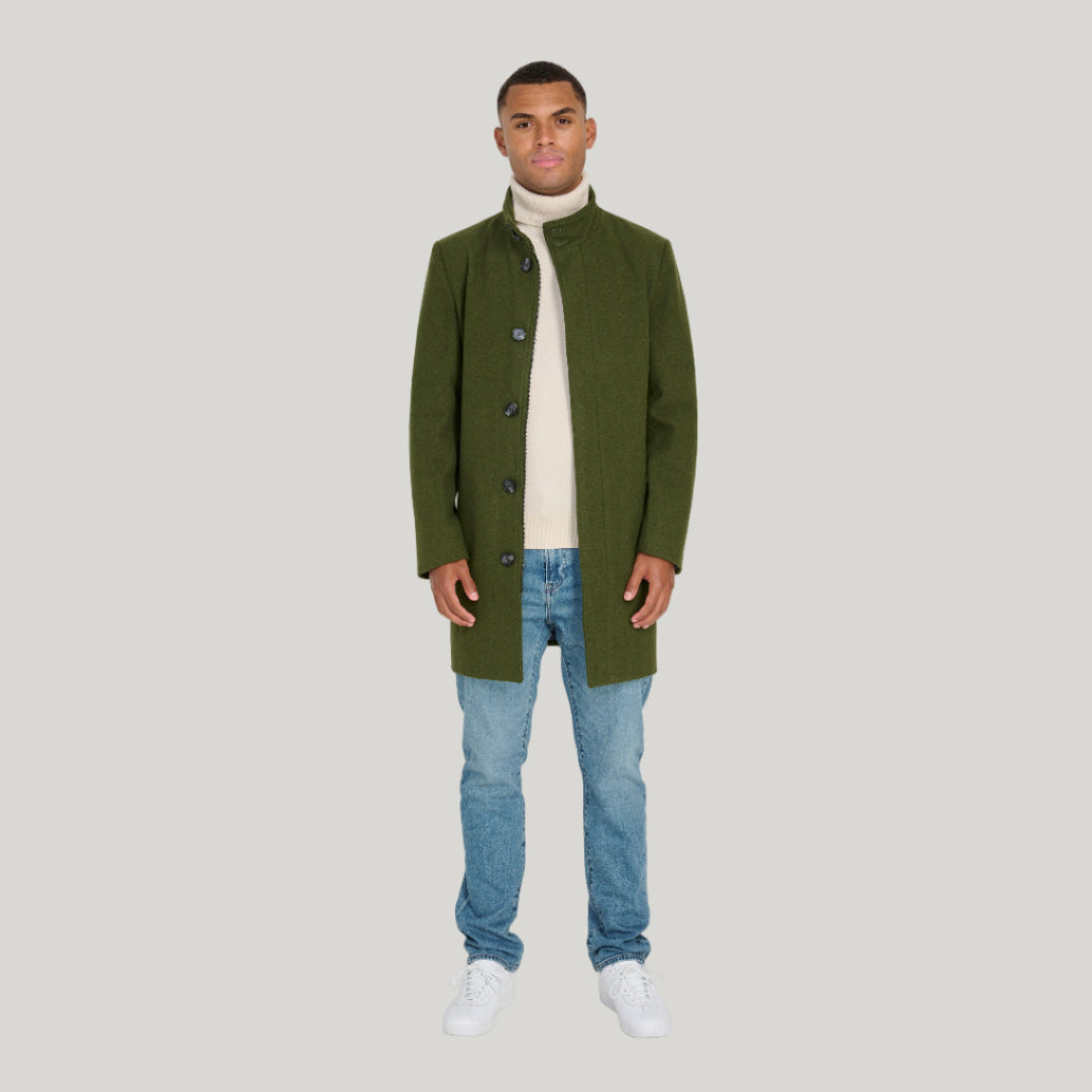 George Wool Melton Coat with Funnel Neck in Khaki RRP £179
