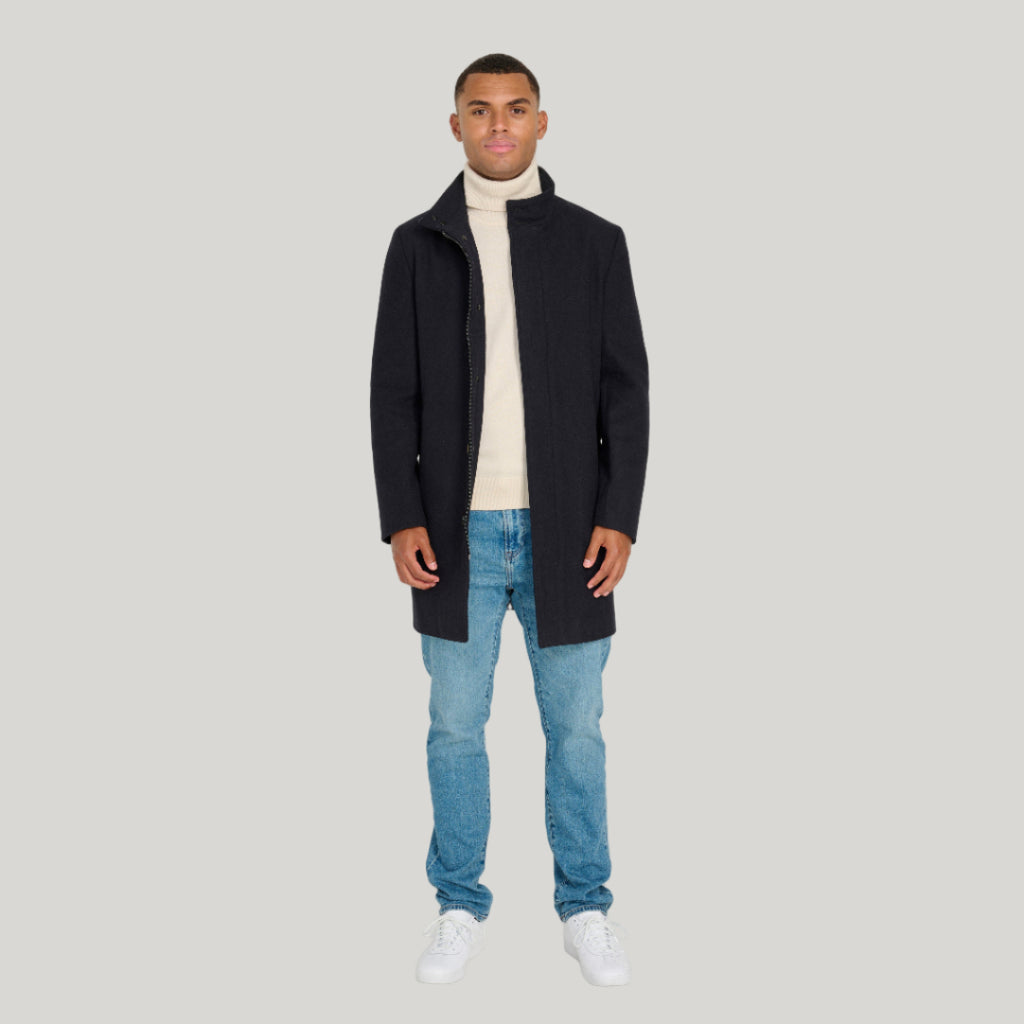 George Wool Melton Coat with Funnel Neck in Navy RRP £179