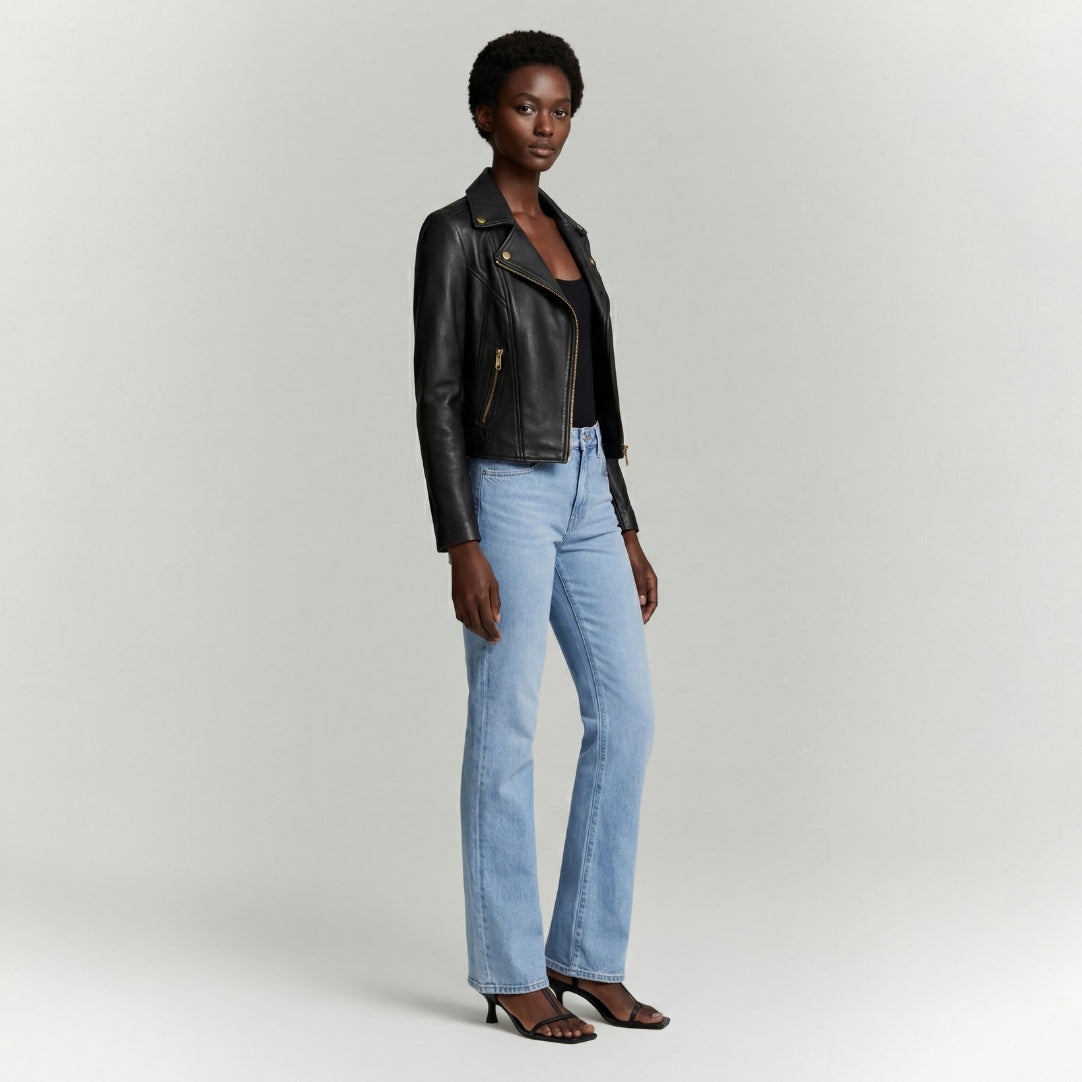 Leather Biker Jacket in Black RRP £259