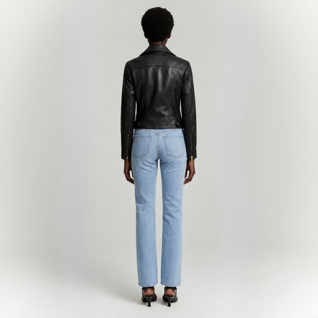 Leather Biker Jacket in Black RRP £259