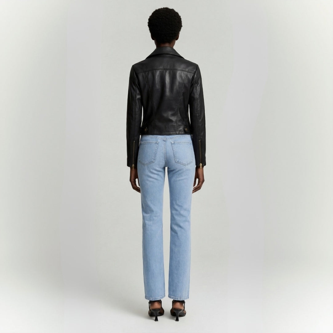 Leather Biker Jacket in Black RRP £259