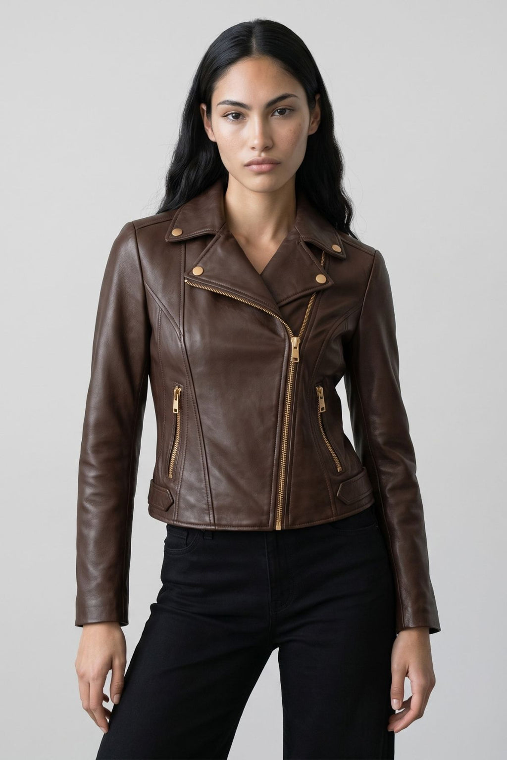 Leather Biker Jacket in Chocolate RRP £259