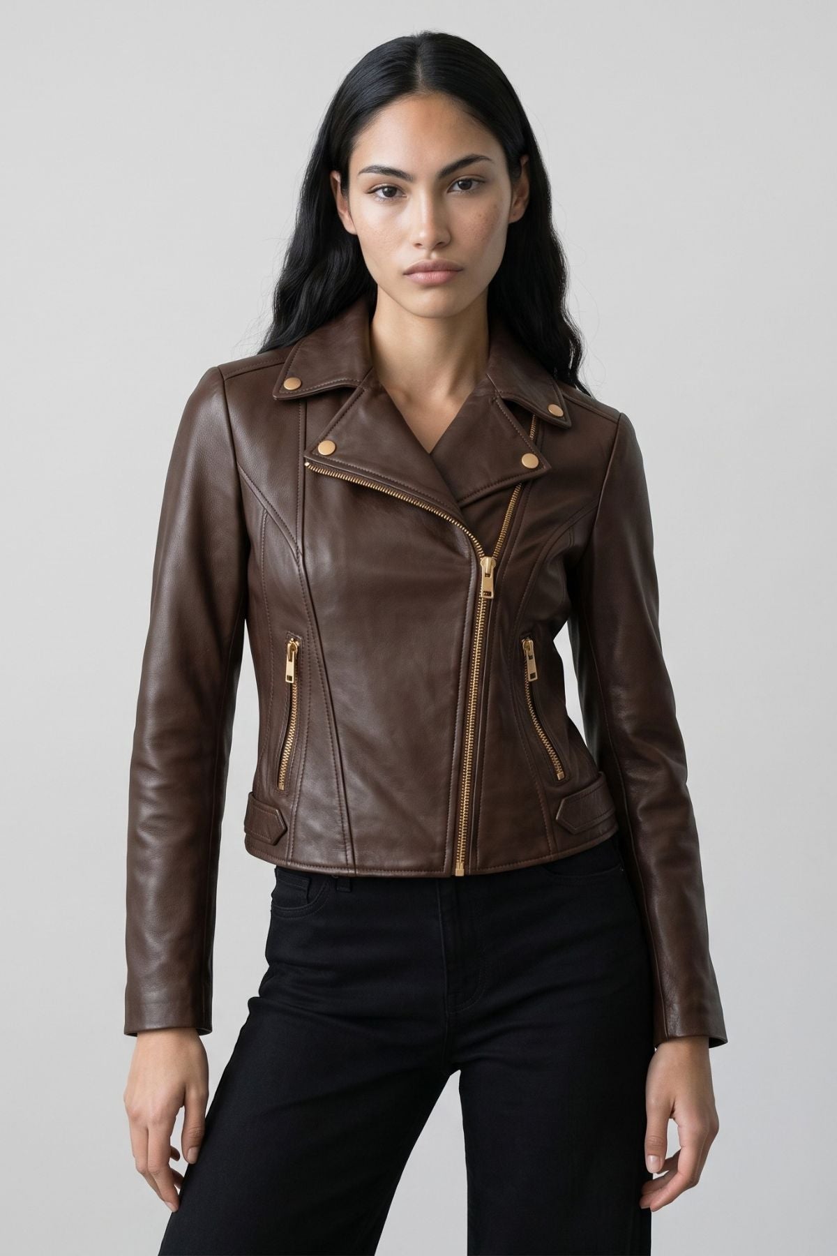 Leather Biker Jacket in Chocolate RRP £259
