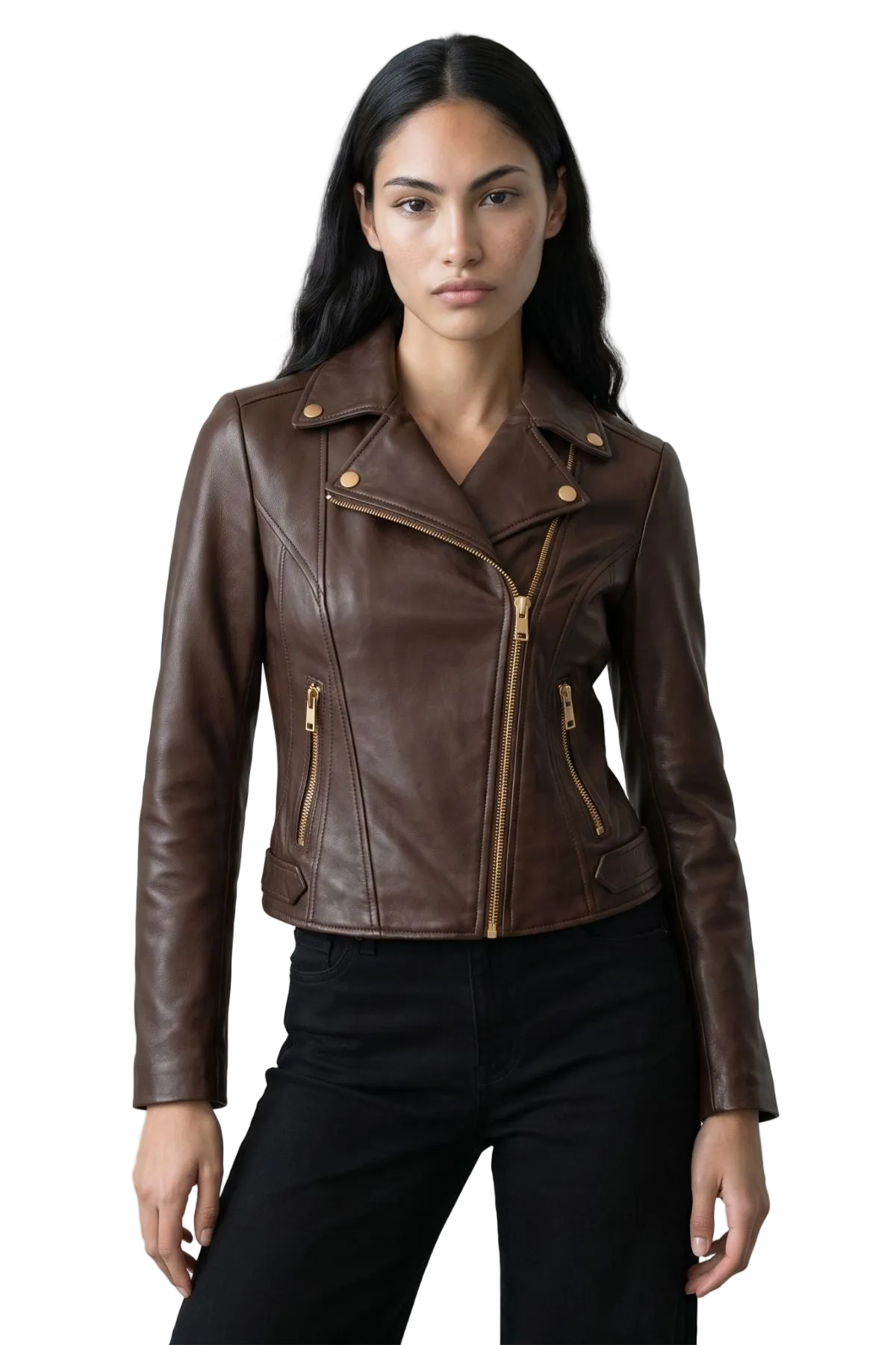 Leather Biker Jacket in Chocolate RRP £259